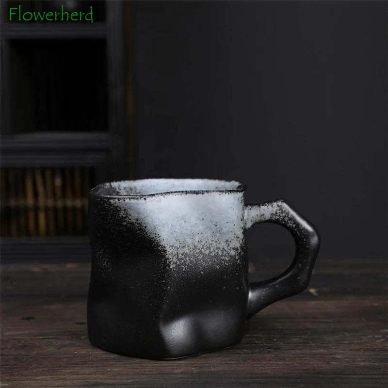 Irregular Shape Mug Kiln Change Ceramic Tea Coffee Cup with Handle Polychromatic Creative Pottery Water Mugs Coffee Cups Retro