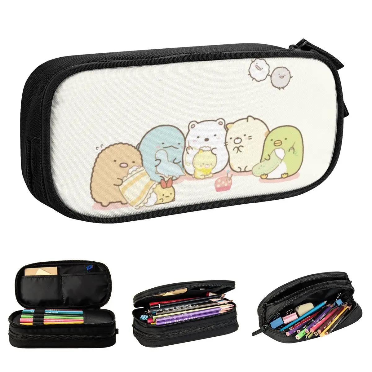 Large Pen Box Sumikko Gurashi With Their Toys Office Accessories Double Layer Pencilcase Women Make Up Bag Suprise Gift