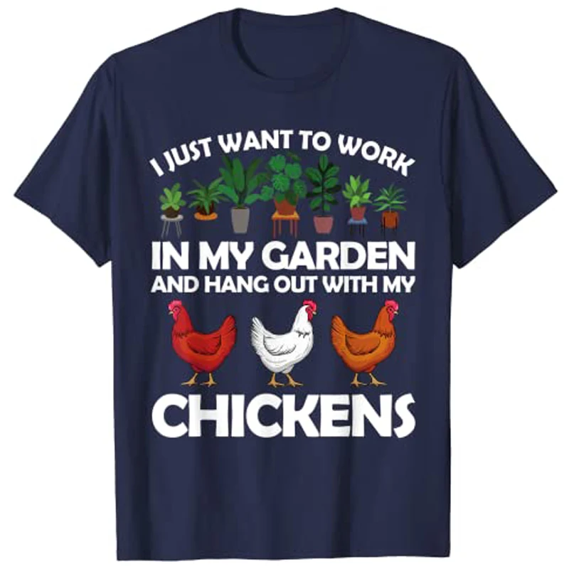 Funny Chicken for Men Women Gardening Chicken Lovers Garden T-Shirt Women's Fashion Farmer Graphic Clothing Short Sleeve Apparel