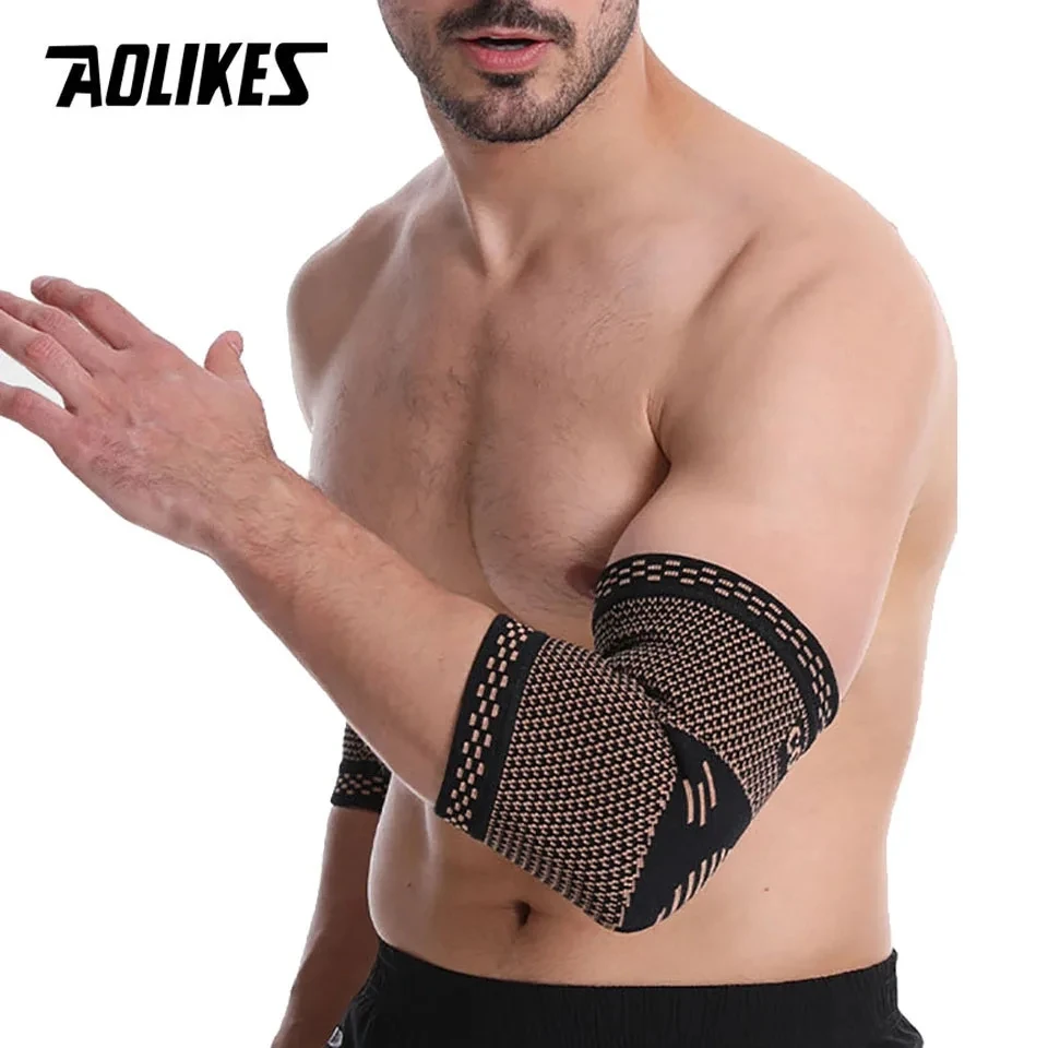 AOLIKES Copper Nylon Elbow Pads Brace Copper Elbow Sleeve Compression for Sports Workout Arthritis Pain Relief and Support