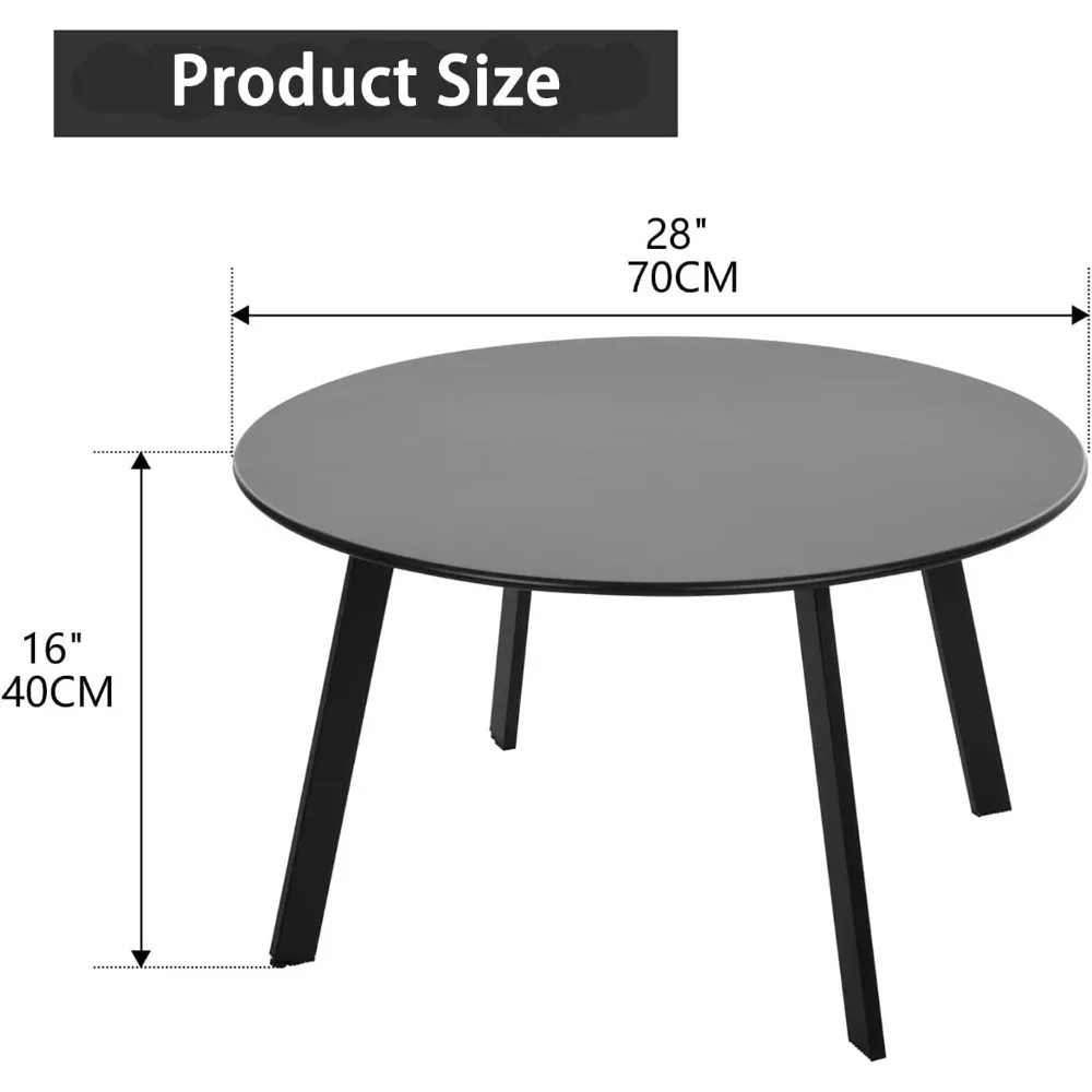 Patio Coffee Table - Metal Steel Outdoor Round Table Weather Resistant Anti-Rust Outdoor Table (Black)