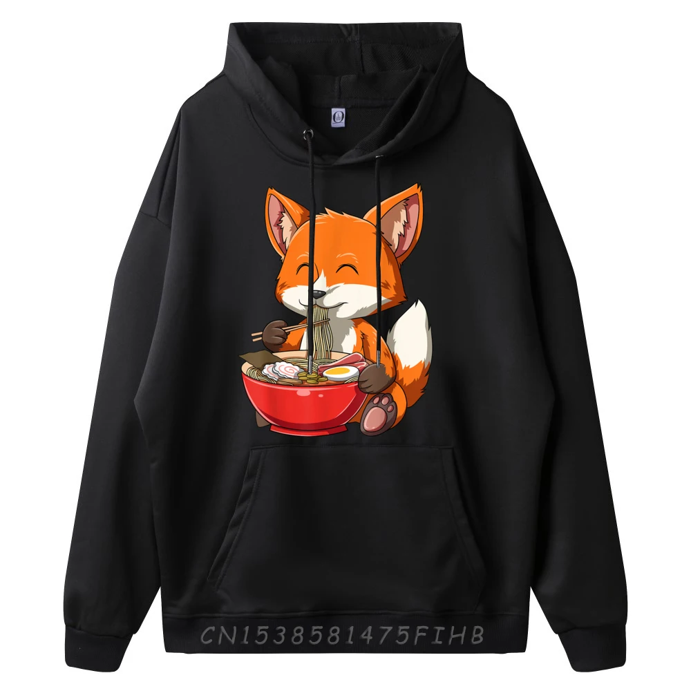 Fox Eating Ramen Ramen Noodle Lovers Fox Themed Graphic Pullover Hoodies Man Memorial Day