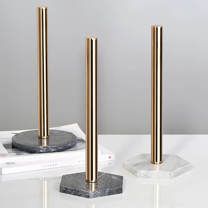 A05E-ゴールドペーパースタンド大理石ベース垂直ペーパータオルラックモダンなペーパータオルホルダーロールトイレカウンタートップキッチン