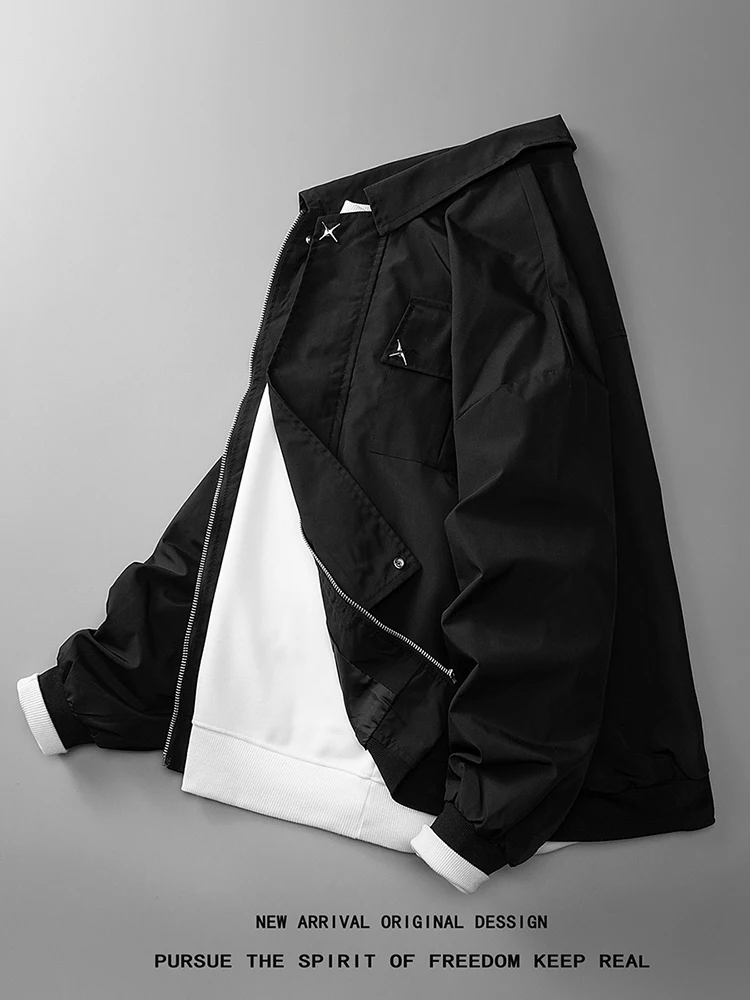 

American Retro Sle Loose Fit Pilot Jaet Men's Spring Autumn Versatile Haome Casual Outerwear with Multiple kets