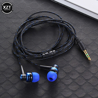 Wired Earphone Stereo In-Ear 3.5mm Nylon Weave Cable Earphone Headset With Mic For Laptop Smartphone Tablets