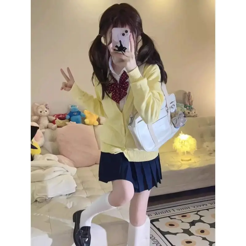 Yellow Knitted Cardigan Coat Women\'s Autumn/Winter Knitted Sweater Anime Yellow Coat Long Sleeve Sweater V-neck Cardigan