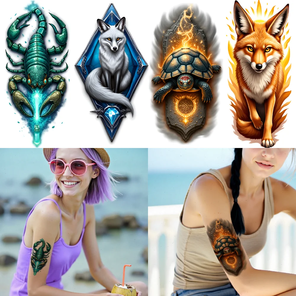 

3pcs Temporary Tattoo Tattoo Designs Waterproof Long-lasting Body Stickers Animal Tattoos Colorful Realism For Women Back