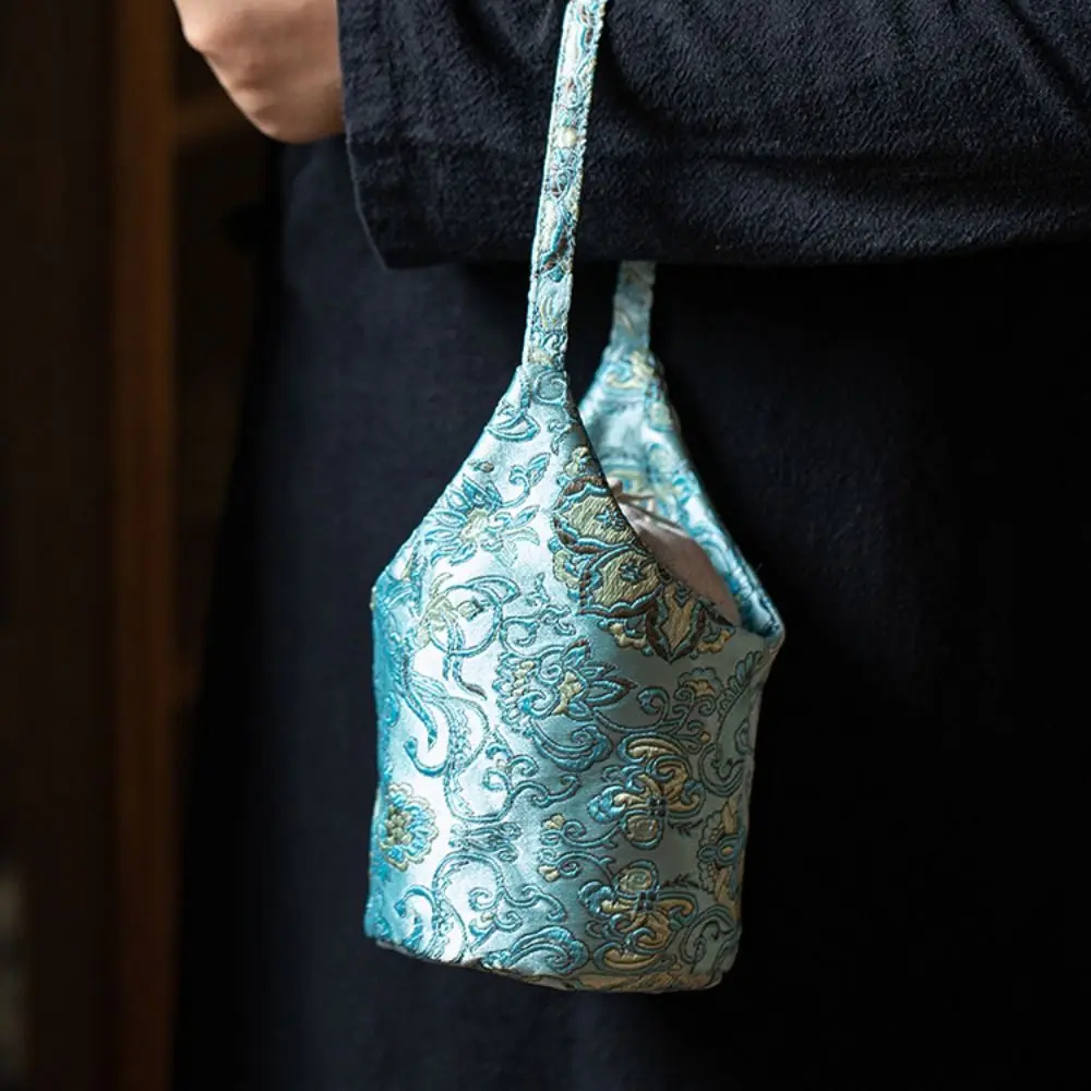 

Сумка-мешок в китайском стиле с вышивкой и цветочным принтом, хлопковая, однотонная, на шнурке, для хранения чайных принадлежностей, для девочек