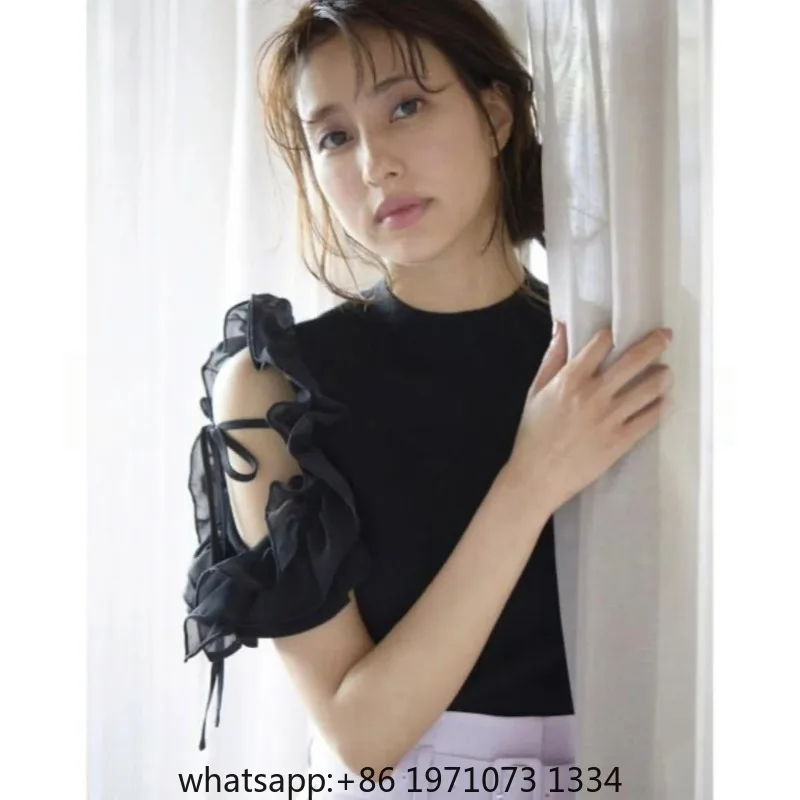 Japanese Off Shoulder Ruffle Edge Slim Short Sleeve Tshirt Women Sweet Elegant Knitted T Shirt Girl Commuting Short White Top