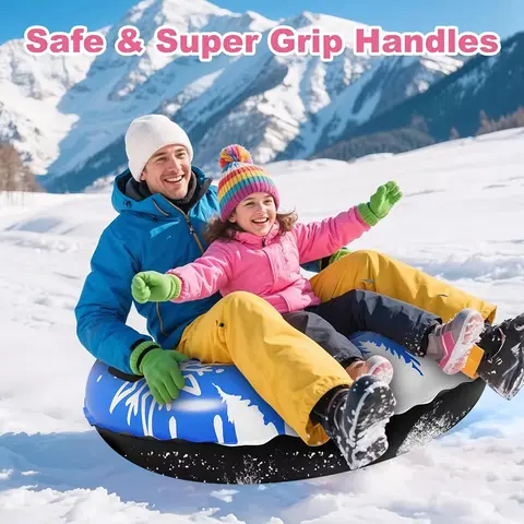 Inflatable Snow Tube Thickened Heavy-Duty Hard-Bottom Snow Sled with Handles Winter Outdoor Sports Equipment  Family Activities
