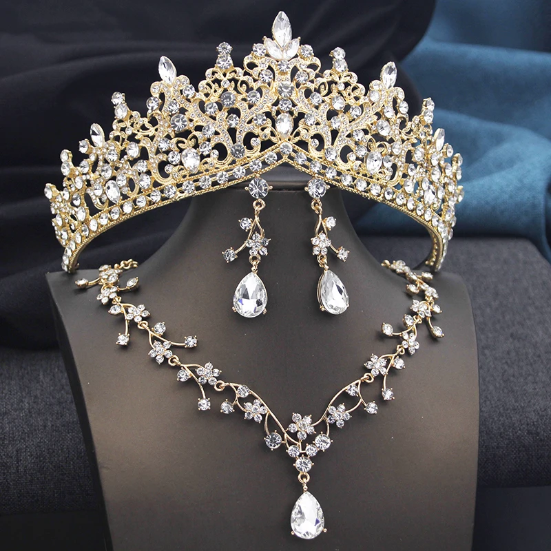 Rhinestone Wedding Crown Set Necklace earring Bridal Tiaras and Crowns for Princess Bride Jewelry sets Costume Accessories