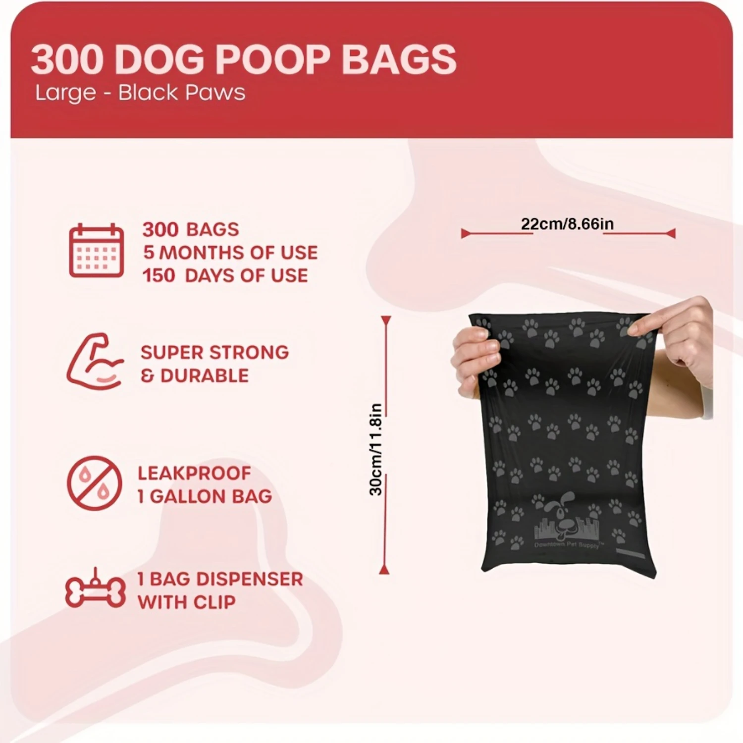 20-Pack Ultra-Leakproof Paw Print Dog Poop Bags - Heavy-Duty & Durable, 300 Bags/Roll - Convenient Dispenser Box Included - Prem