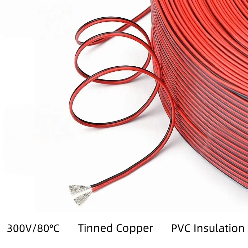 2468 2 Pins Electrical Wire Tinned Copper Insulated PVC Extension LED Strip Cable 30/28/26/24/22/20/18/16 Gauge AWG 5m/10m/20m