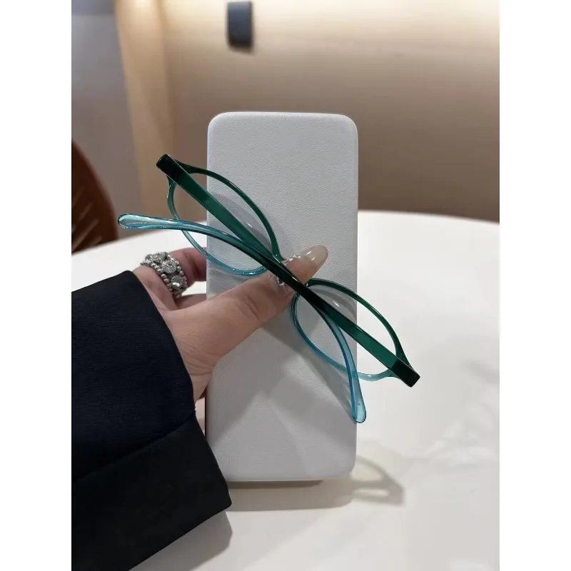 Retro Owalne Okulary Damskie Dziewczęce Y2K Czerwono-Zielona Oprawka Okulary Dekoracyjne Komputerowe Anty-niebieskie Okulary do Jazdy na Wybrzeżu