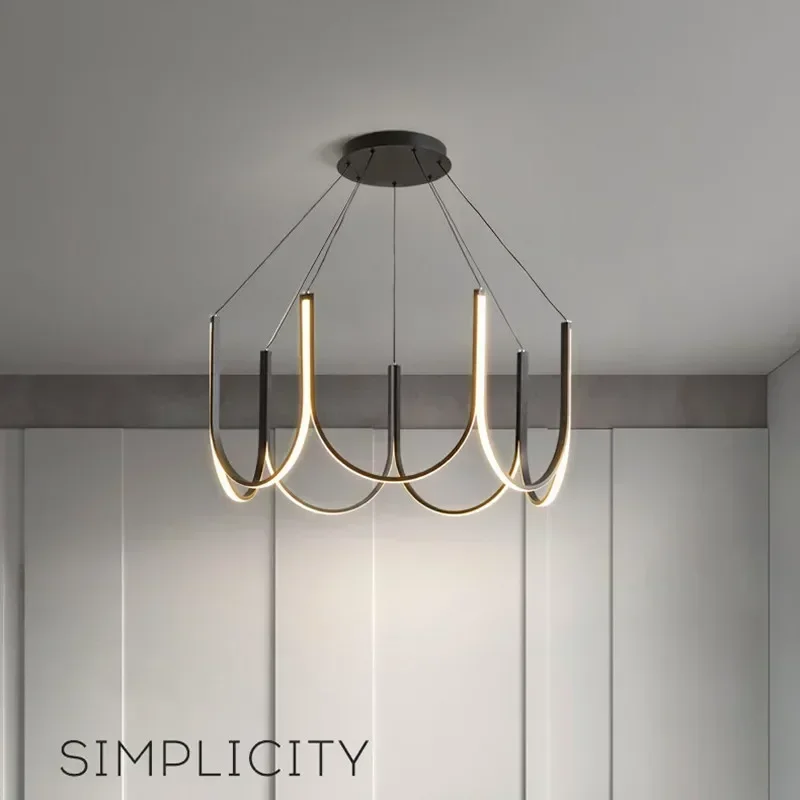 Modern Simple U Shape Led Pendant Lights Black Aluminium Lustre Living Bedroom Ceiling Chandelier Foyer Dining Room Hanging Lamp