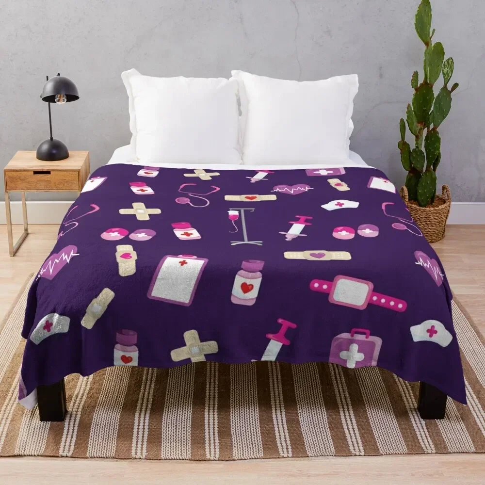 

Cute Hospital Medical pattern Gift for nurses Throw Blanket Travel Size Cozy Blanket for Plane Train