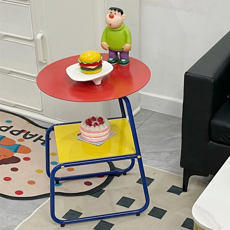 

Trendy Dopamine Side Table Modern Minimalist Iron Bedside Table Sofa Corner End Table for Bedroom or Living Room Decor