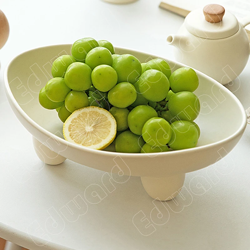 Fruit Plate Tray Ceramic High Foot European Style Trays Modern Solid Color Storage Trays Household Dinner Plate Tableware Trays