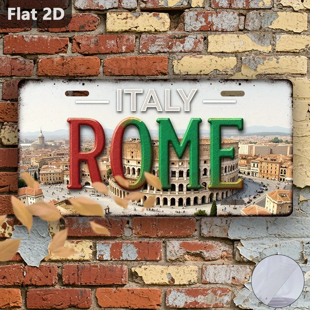 2D Flat - 1pc, 2D Flat Printing, Vintage Sign, Decorative Plaque And Ornament, Rome Colosseum, Italy Souvenir, Halloween