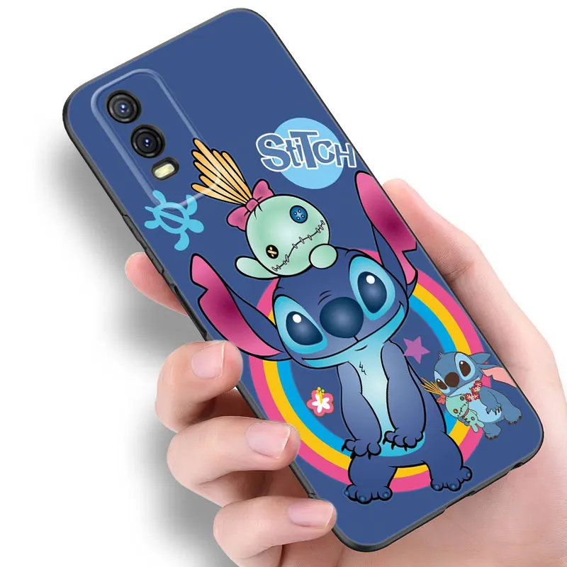 Disney Cartoon Stitch Black Silicone Phone Case For Vivo V27 V29 e V30 X80 X90 Pro Y17 Y21 Y22 Y33 S Y16 Y20 Y27 Y35 Y36 Y55