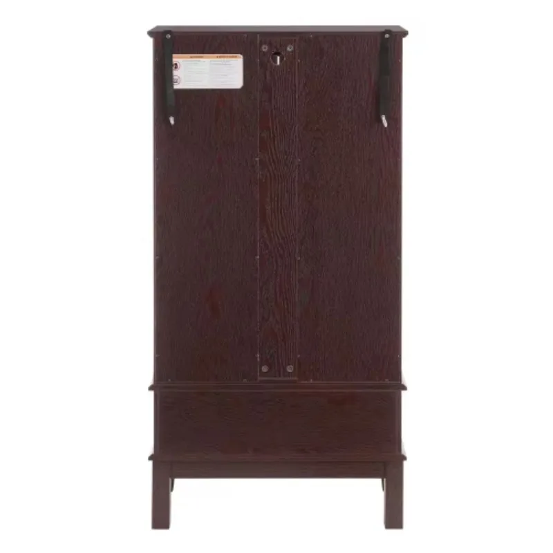 Dark Cherry Antique Wine Cabinet with Light, 2 Glass Doors, 1 Drawer, Adjustable Shelving with Light Bulbs, Suitable for Living