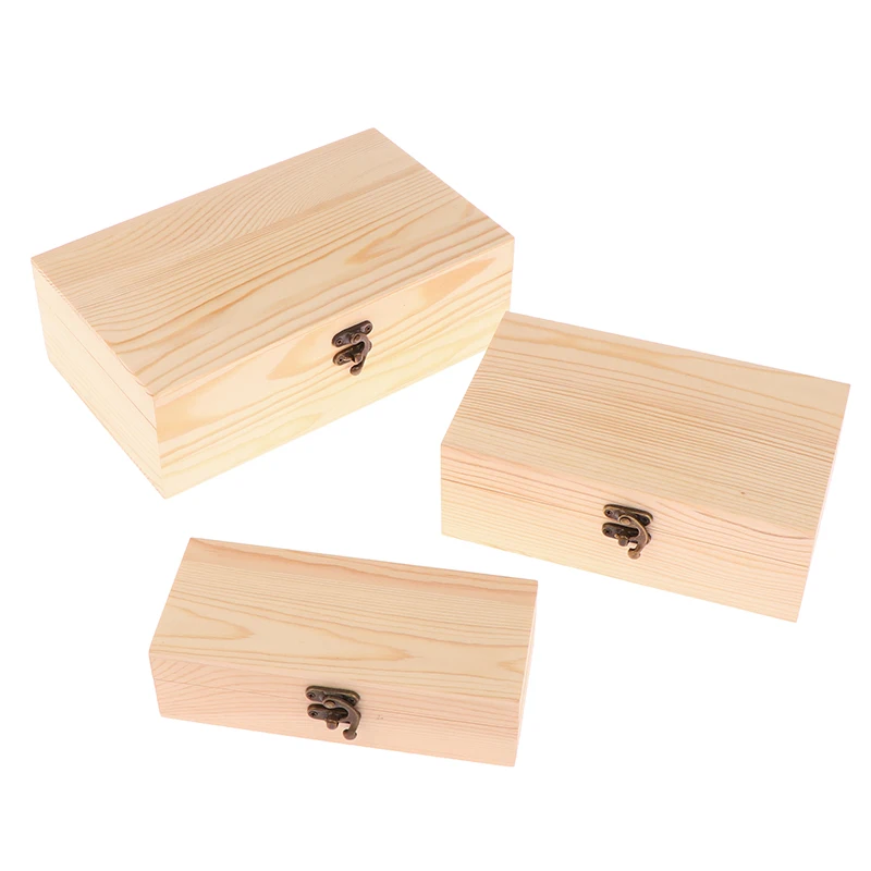 Rectangular Wooden Storage Box Organizer with Lock