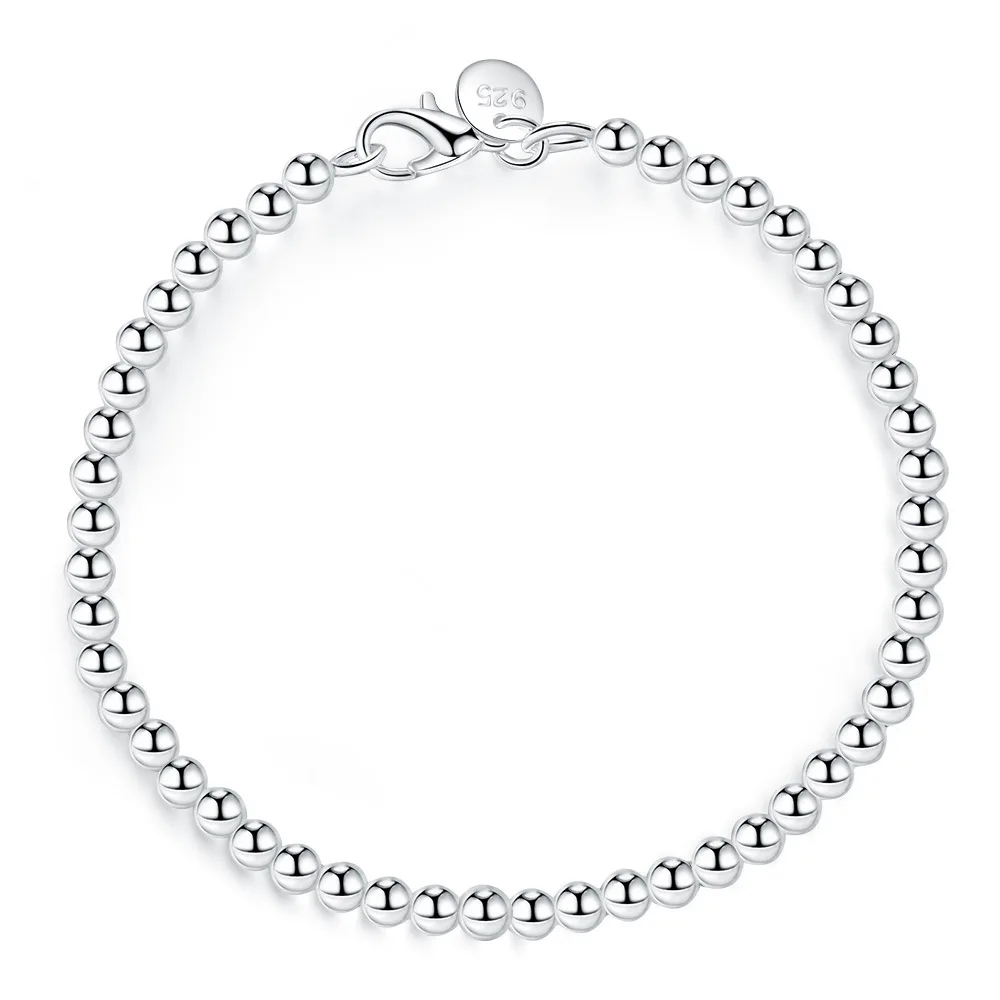 Hypoallergenic Fashion 4mm Bead Bracelet Silver & Gold S925 Sterling Silver For Women Skin-friendly For Sensitive Skin