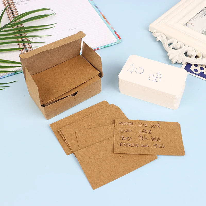 100Pcs/Box Retro Double-sided Blank Kraft Paper Card Word Card Message Card DIY Postcard Gift Greeting Card For Business