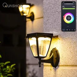 Smart app controle painel solar led luzes de parede ao ar livre decorativo jardim rua portão villa lâmpada parede ao ar livre luz decoração lâmpadas