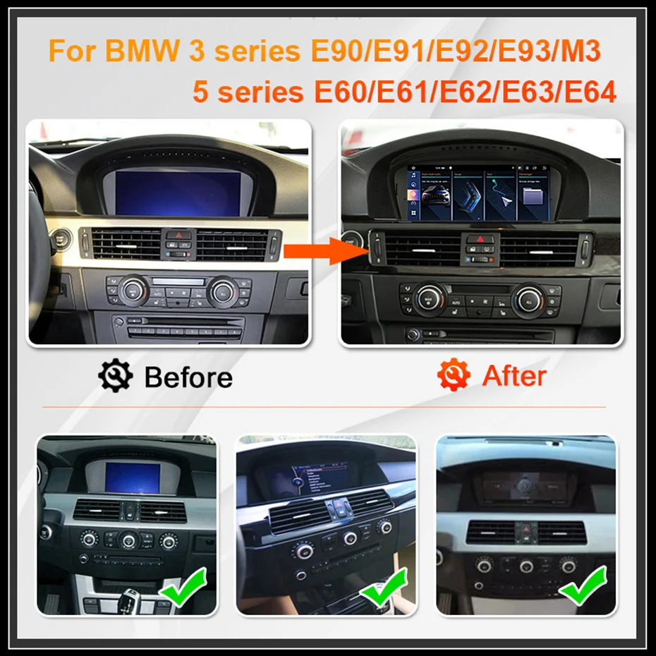 Radio con Pantalla Android 15 para BMW E60 E61 E63 E64 E90 E91 Serie 3/5, Carplay, Android Auto, Reproductor Multimedia Estéreo, GPS, 4G LTE 2