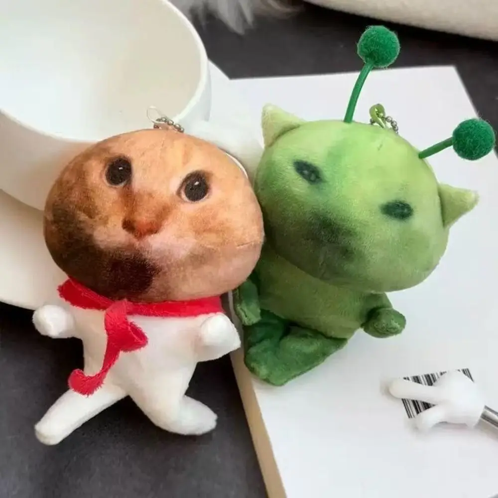 Creative Stuffed Animal Alien Cat Abstract Design Poseable Ugly Cute Plushie Deformable Green Cat Keychain For Gifts