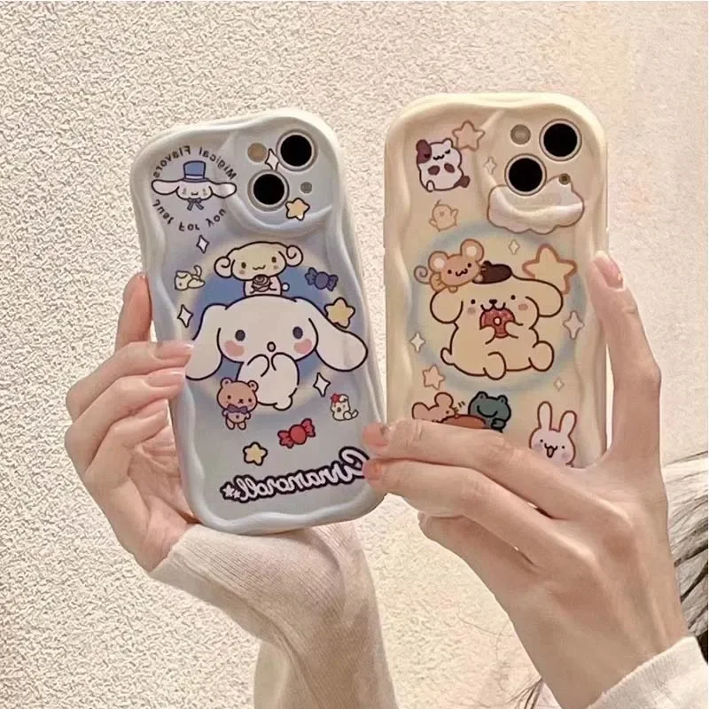 Sanrio Cinnamoroll PomPom Purin Kawaii Wave Soft Phone Case For Iphone14 13 12 11 Pro Max Couple All Inclusive Phone Case Gift