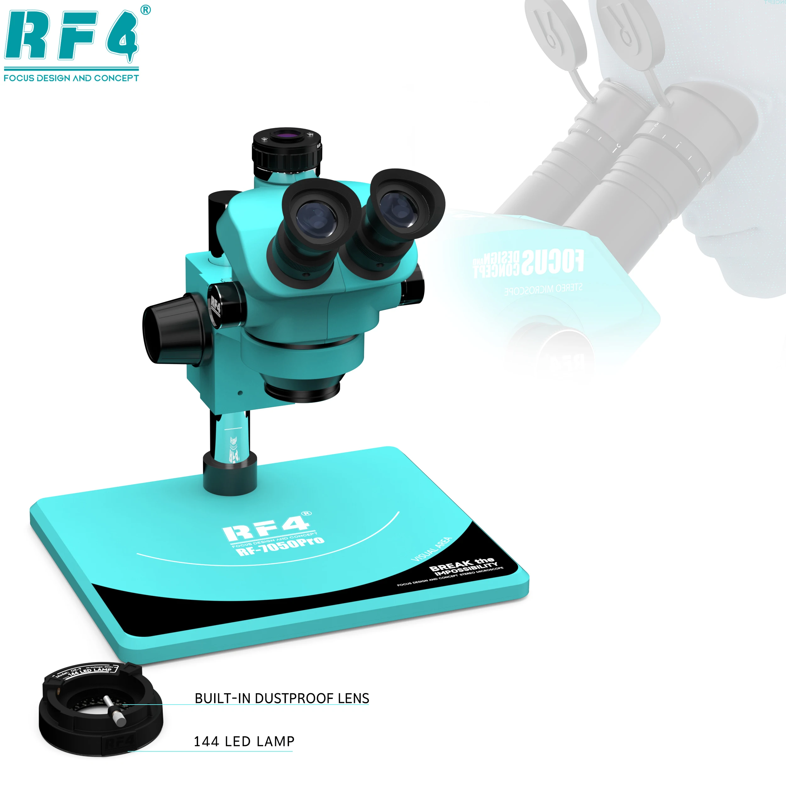 RF4 High Definition Stereoscopic Microscope 6 Levels Variable Magnification Focusing Gear With LED Light Source 7050PRO