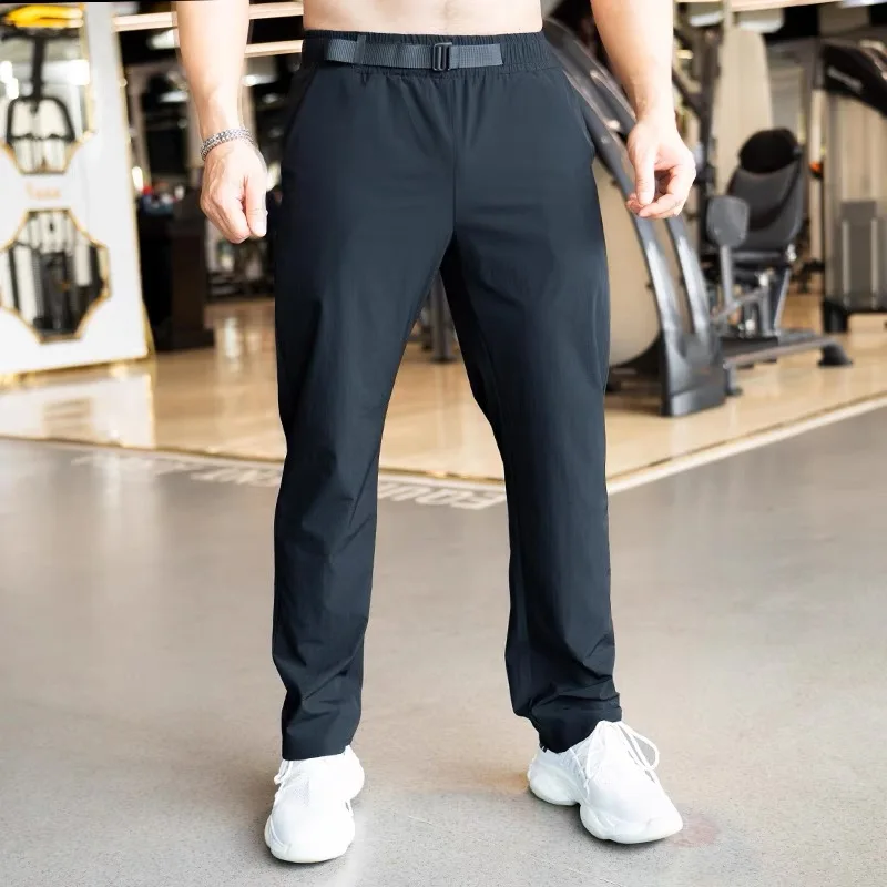 

Summer Breathable Loose Pants Men Running Sport Elastic Joggers Waist Buckle Bodybuilding Exercise Gym Training Casual Pants