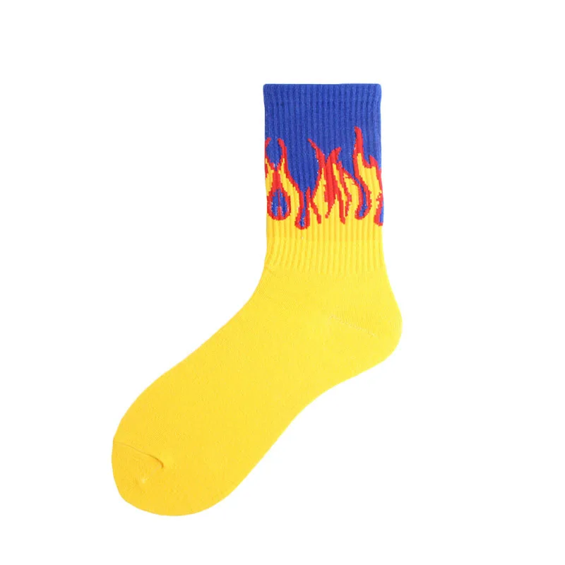 Unisex Flamme Schwarz Weiß Gelb Feuer Sokken Neuheit Hip Hop Harajuku Socken Skateboard Calceines Mujer Straße Skarpetki Socken – Detail 16