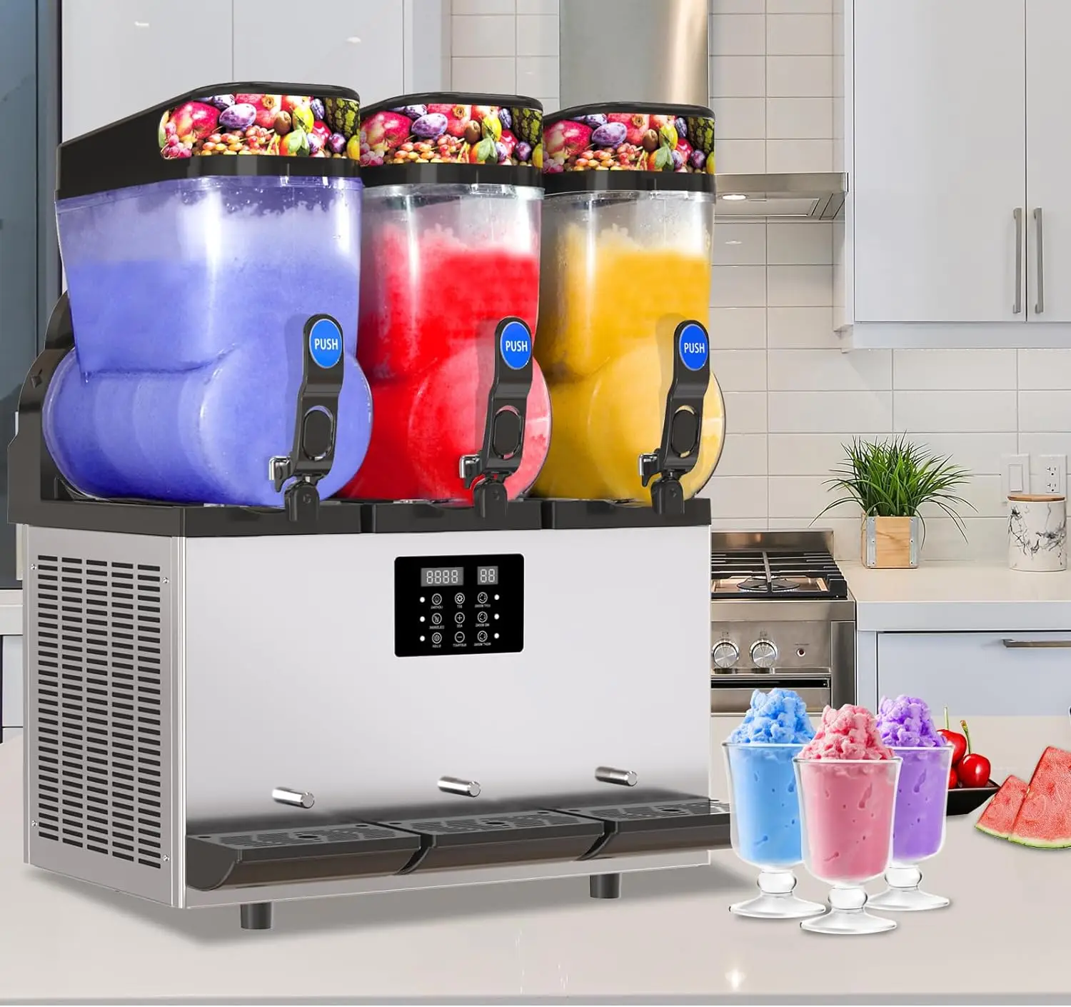 

Mvckyi USA Free Shipping 15L*3 Commercial Slushie Machine 3 Tanks Drink Dispenser Juicer Beverage Granizing Smoothie Maker