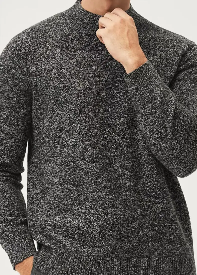 Half-high neck and medium-thick 100% pure cashmere warm solid color sweater for men in autumn and winter