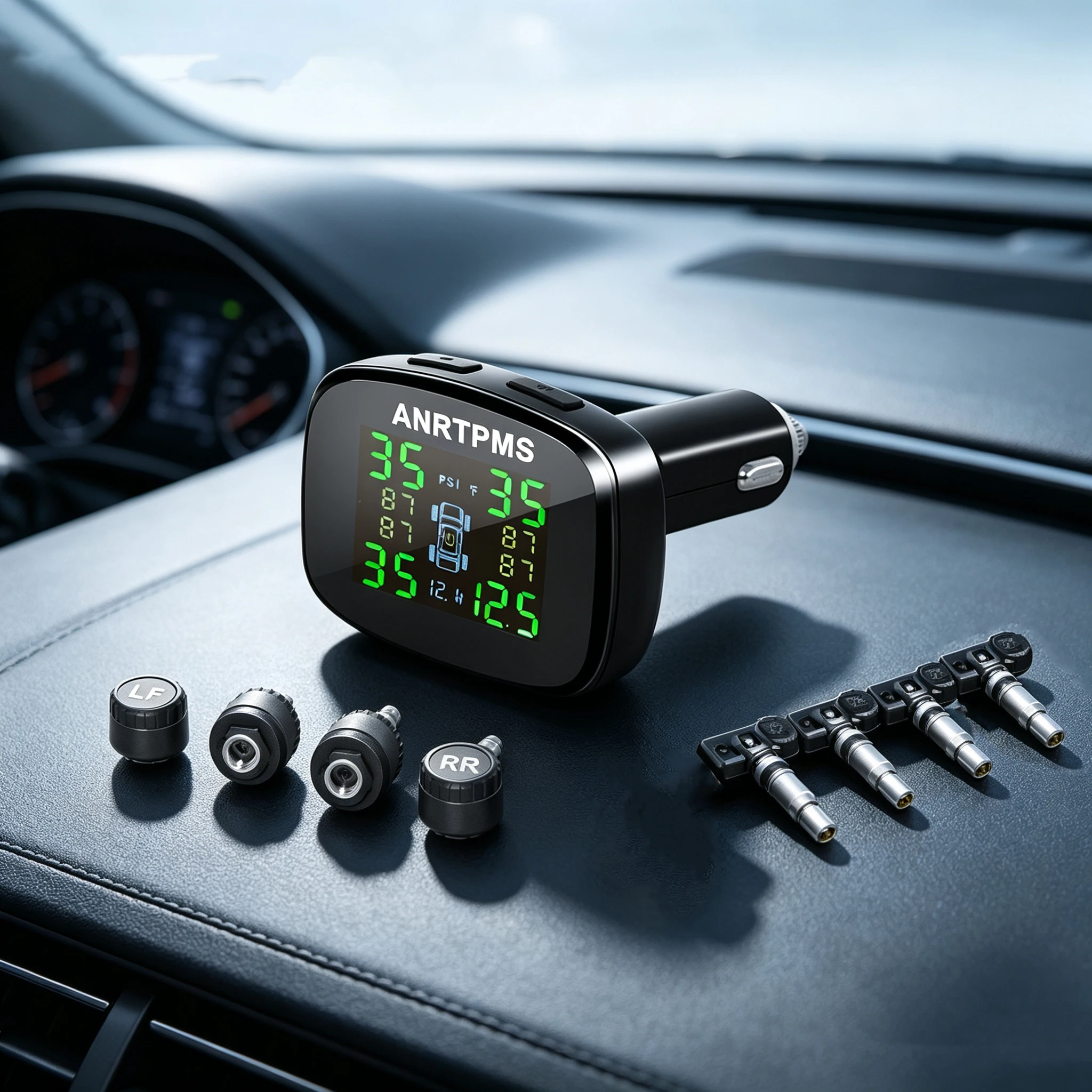 Yangood TPMS Car Tire Pressure Monitoring System Cigarette Lighter Plug Auto Tyre Safety Alarm with 4 External Tire Sensors