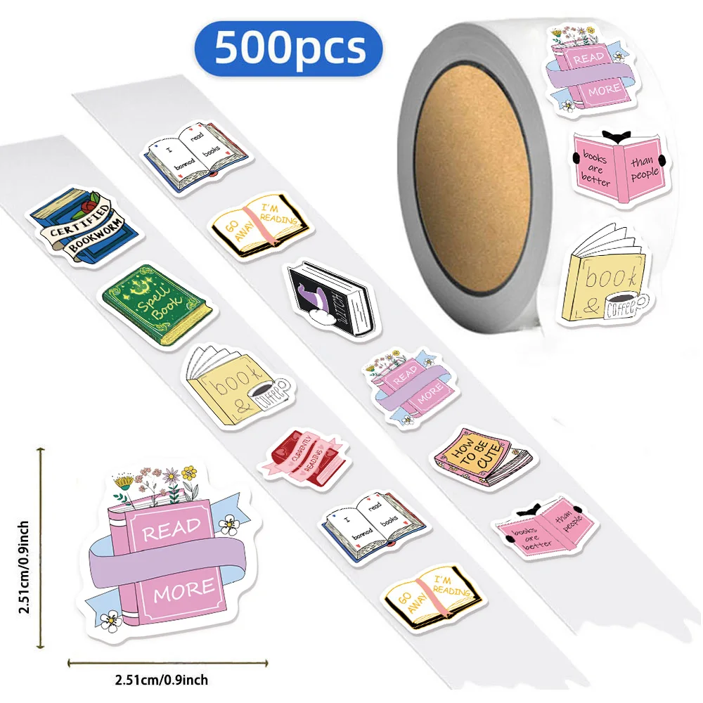 500PCS Bookish Reading Books Roll Stickers Labels Sealing Stickers Phone Cases Laptop Waterproof Stickers