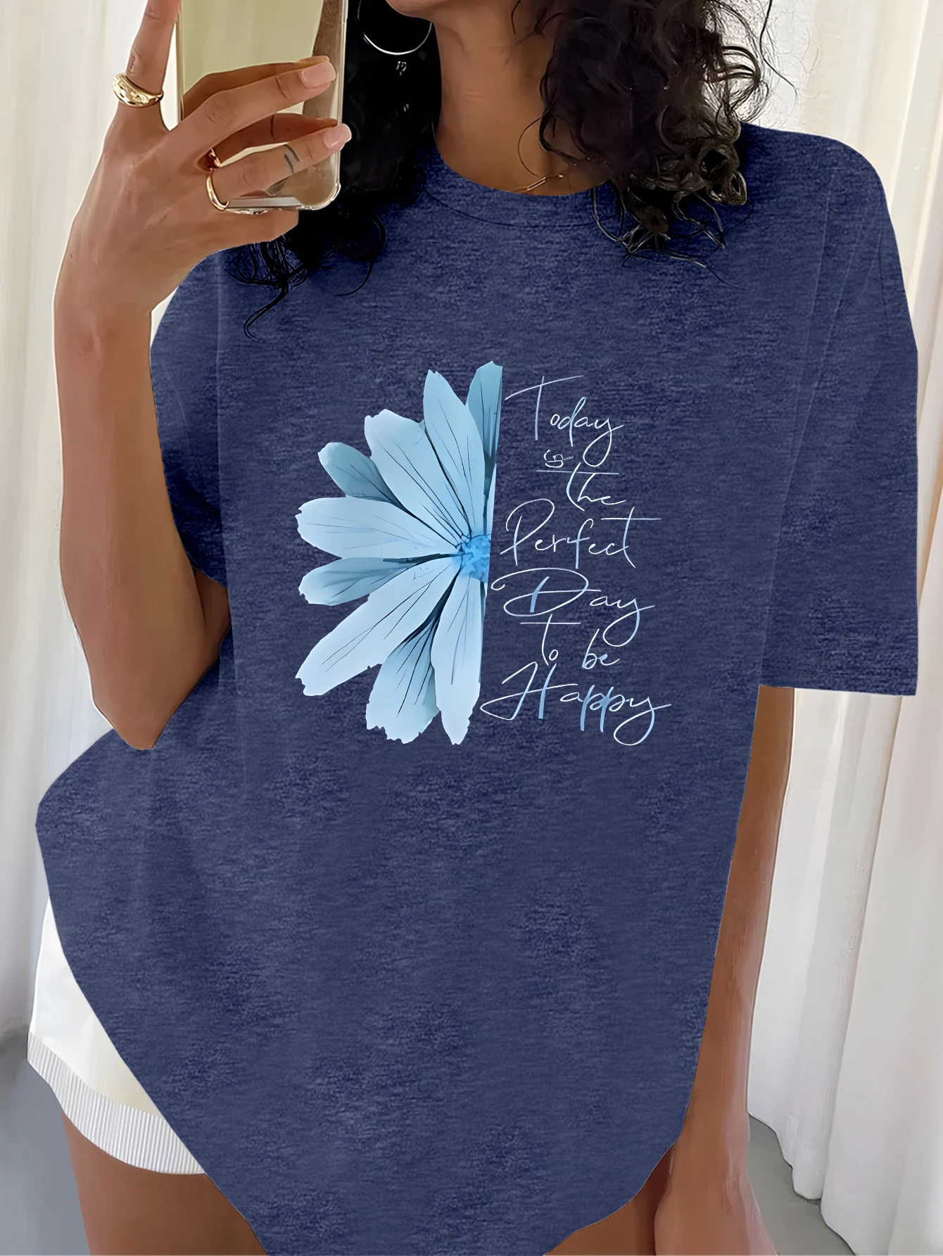 Plus size topos roupas femininas inspirador-estilo preto camiseta com estampa de motivo de flores, macio e confortável, roupas de verão