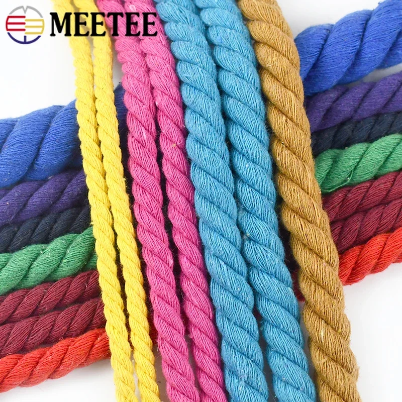 5Meters 5/8/10/12/20mm Colored Cotton Rope 3 Shares Twisted Cord Decoration Macrame Ropes for Bag Braided Cords Sewing Accessory