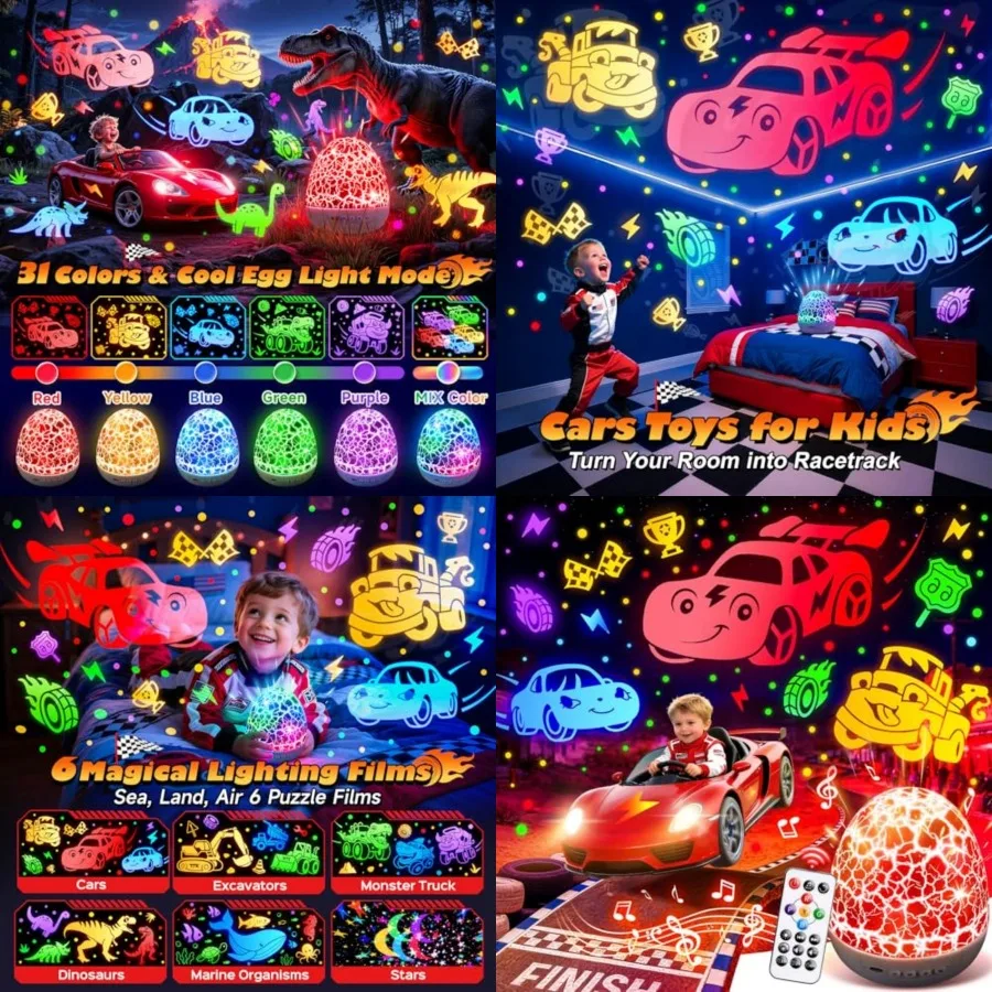 Toddler Toy Toy Projector 6HD Films+15 Sounds+31 Colors+Remote Control+360°Rotating Egg Light for Nursery Toy for Toddlers 1-3
