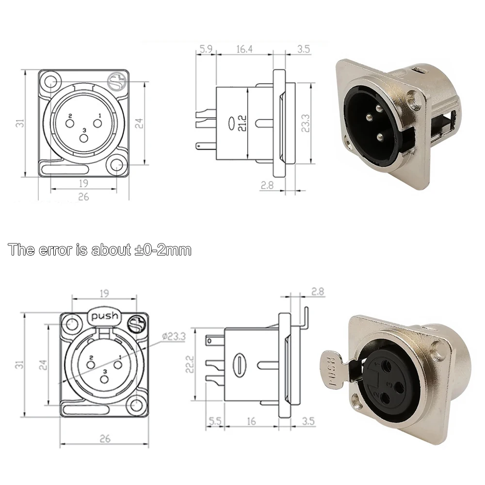 10Pcs 3 Pin XLR Male Female Panel Mount Chassis Plug Jack Socket Connector Microphone MIC Cable Terminal Metal Housing Silver