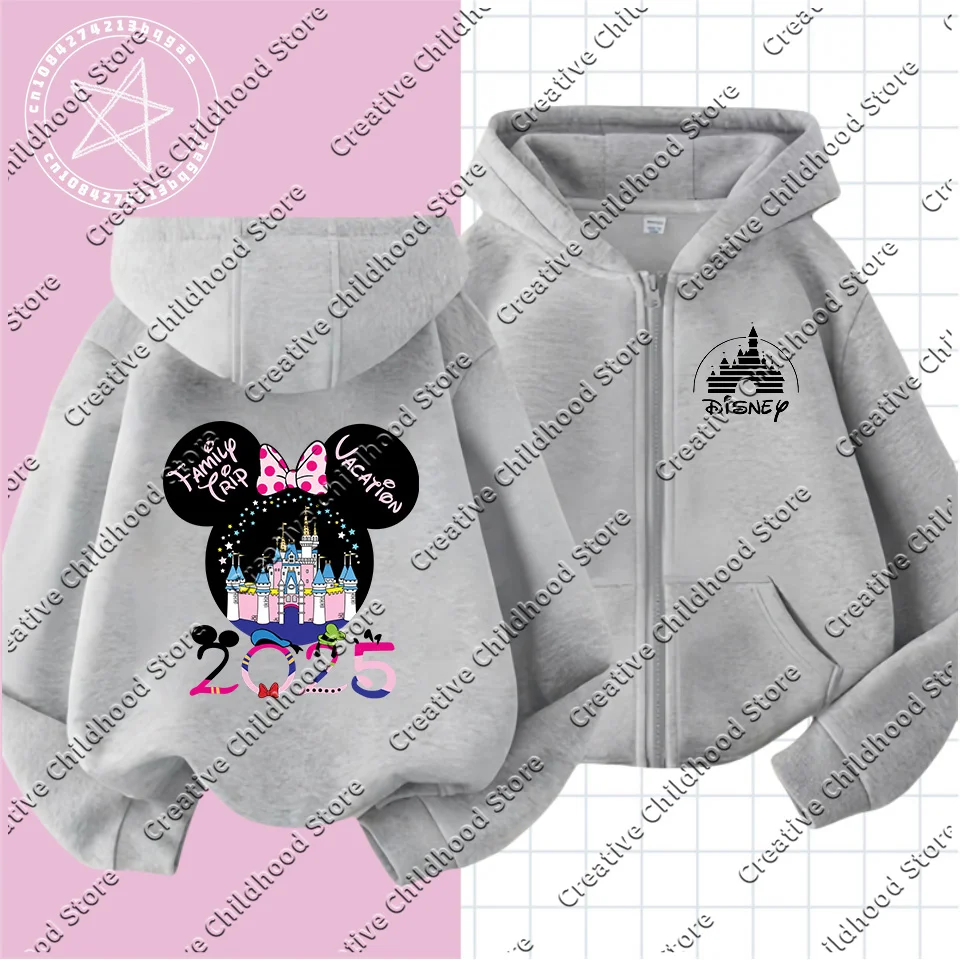 Fashion Disneyland Trip Clothes Caricature zipper Hoodie Children Top Cartoons Disney Kawaii 2025 Girl Clothes Boy Disney Kids