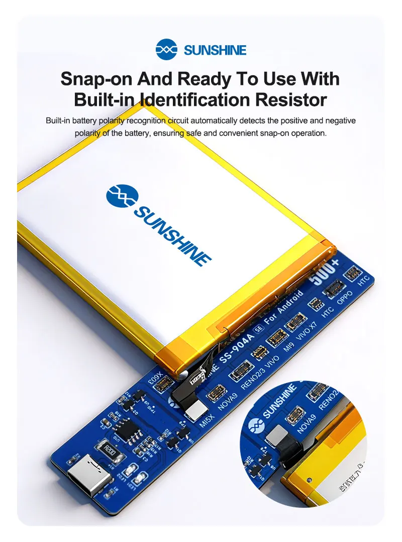 

SUNSHINE Android Battery Activation Board tools 4.2V Auto Polarity Detection Universal 500+ Android Mobile Phones Models Repair