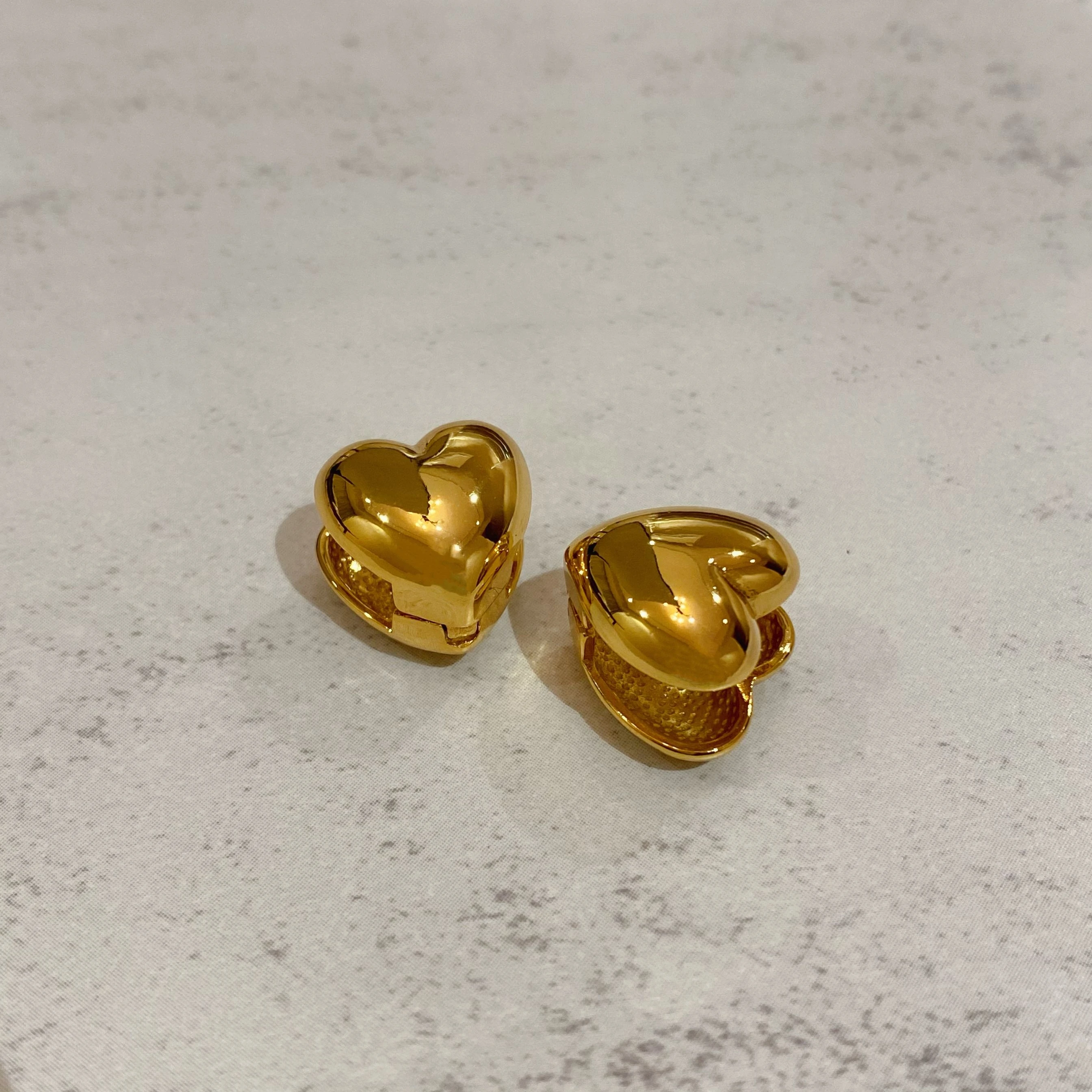 Brass Heart Stud  Earrings Women Jewelry Party Boho T Show Gown Runway Rare Korean Japan Trendy