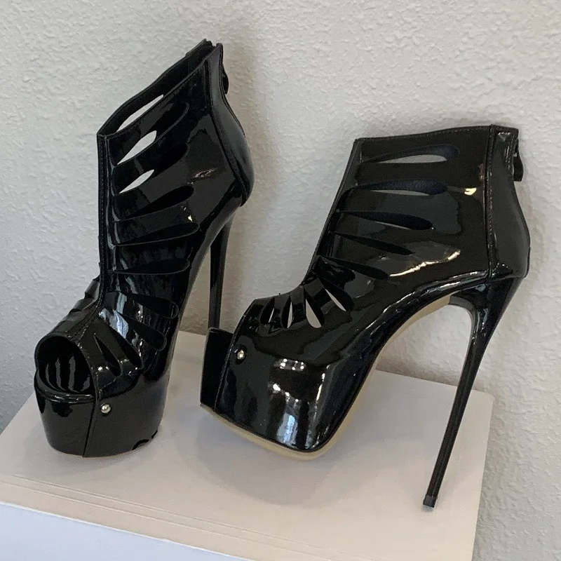 Eilyken Street Design Narrow Band Peep Toe Platform Ankle Boots Women Sandals Sexy Thin High Heels Prom Zipper Punk Shoes