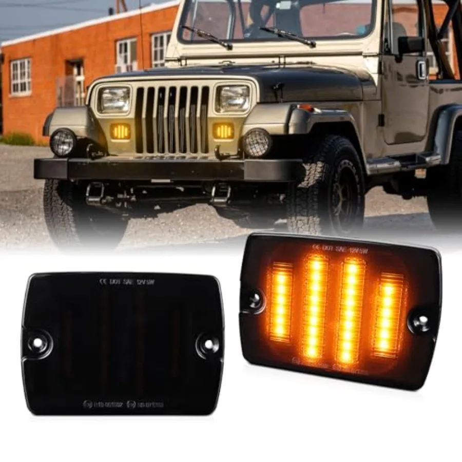 

【Spot goods】2Pcs Amber Front LED Turn Signal Lights Assembly For Jeep Wrangler YJ 1987-1995 with 3157 Plug and 1157 Plug Smoke