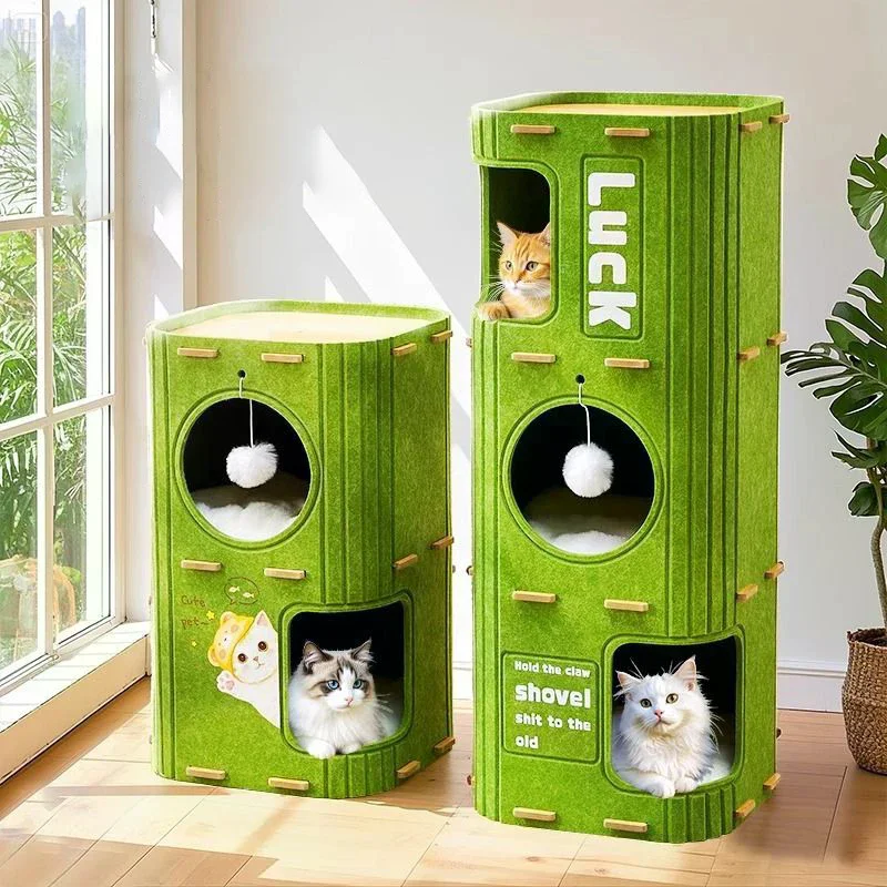 بيت القط فيلا ورأى مقاومة للاهتراء بيت القطط جميع المواسم متعدد الطبقات إطار تسلق القطط الدافئ مزيل الوبر ولوحة الخدش #6