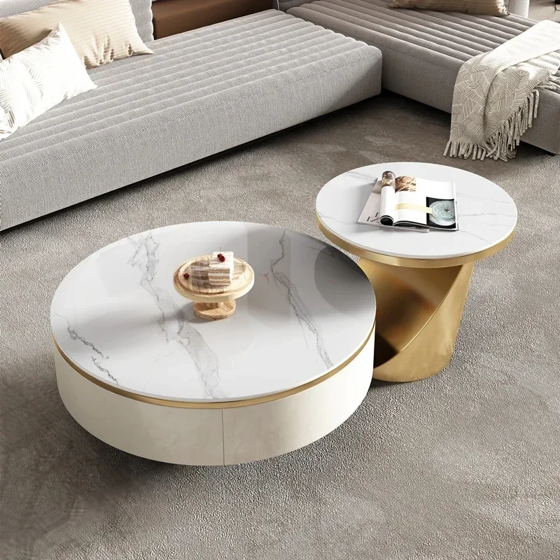 

Modern luxury coffee table, round marble design, Nordic minimalist style